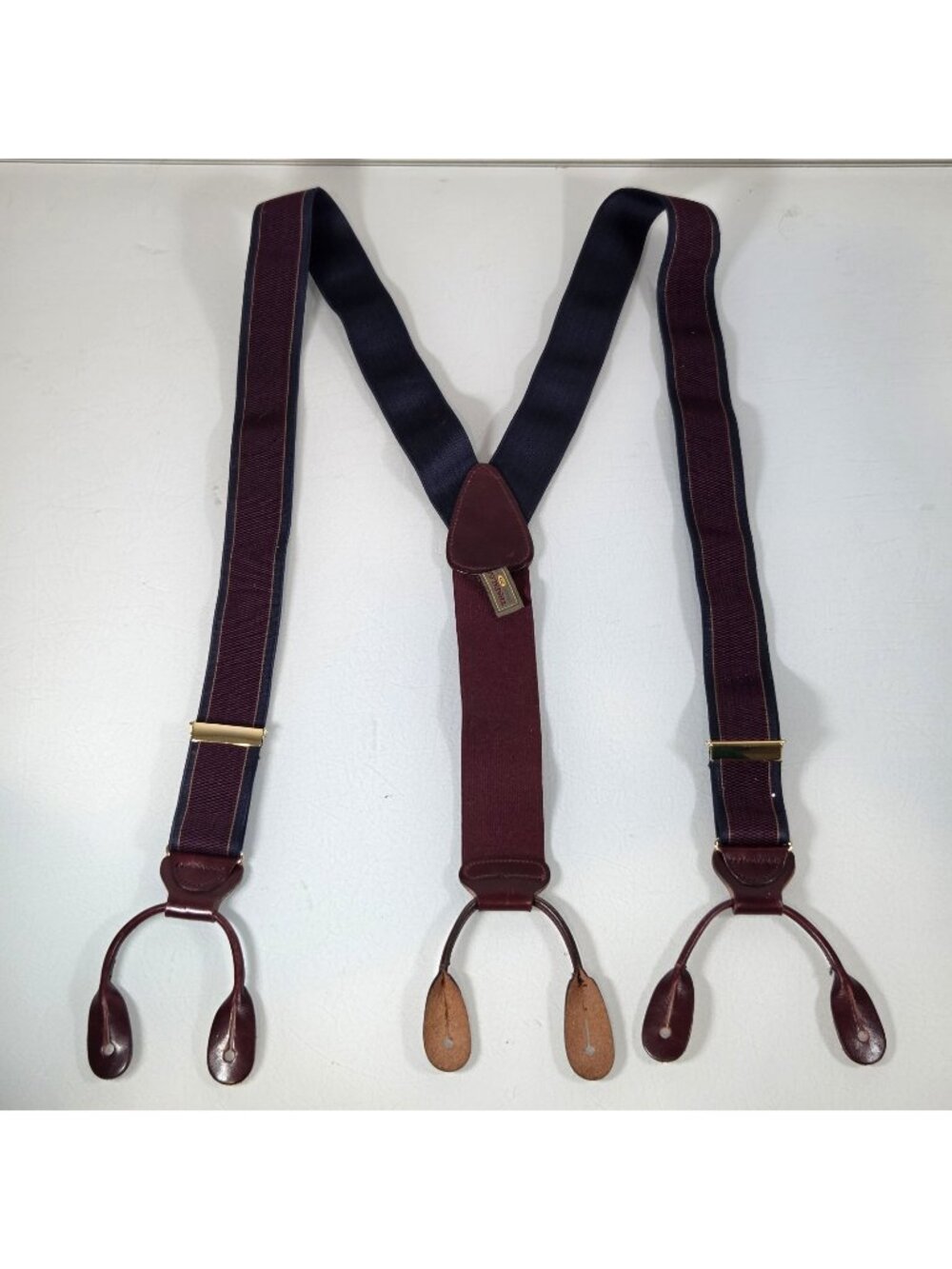 Vintage Trafalgar Maroon Red Striped Suspenders